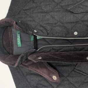 Women's Dark Grey Quilted Jacket And Brown Corduroy Details